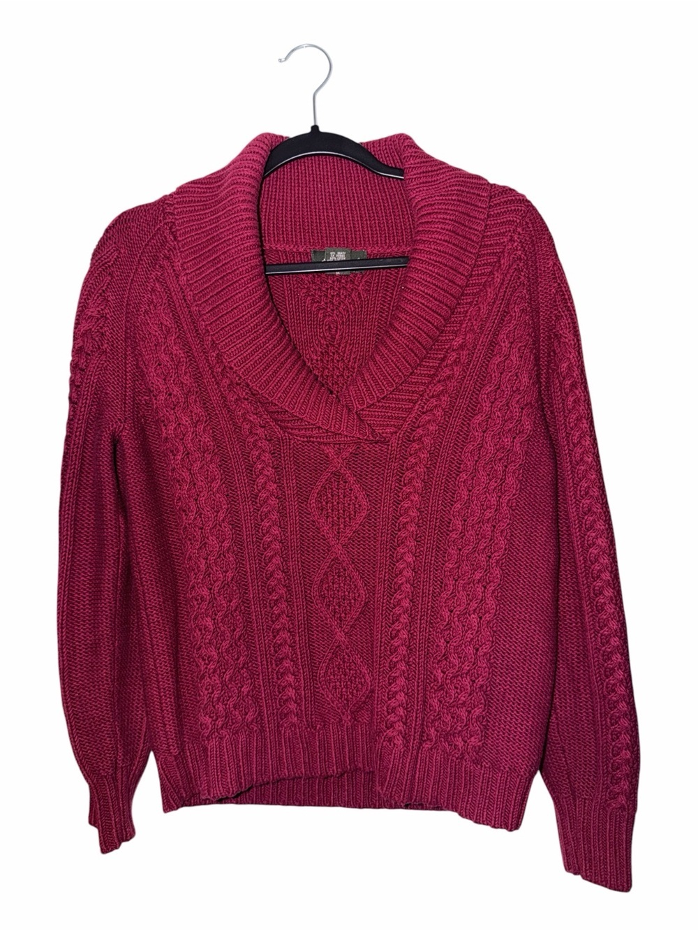 Eddie Bauer Cable Knit Shawl Collar Sweater - Burgundy Size MP